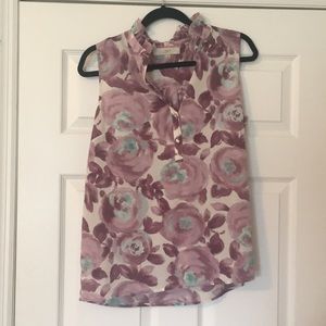 LOFT - purple and cream sleeveless blouse